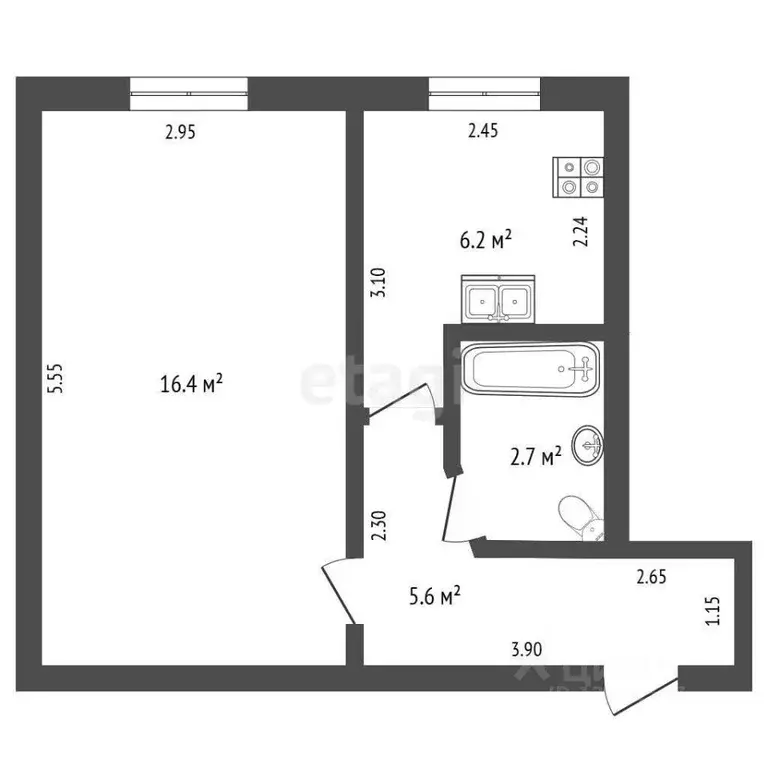 1-к кв. Крым, Симферополь ул. Киевская (30.9 м) - Фото 1