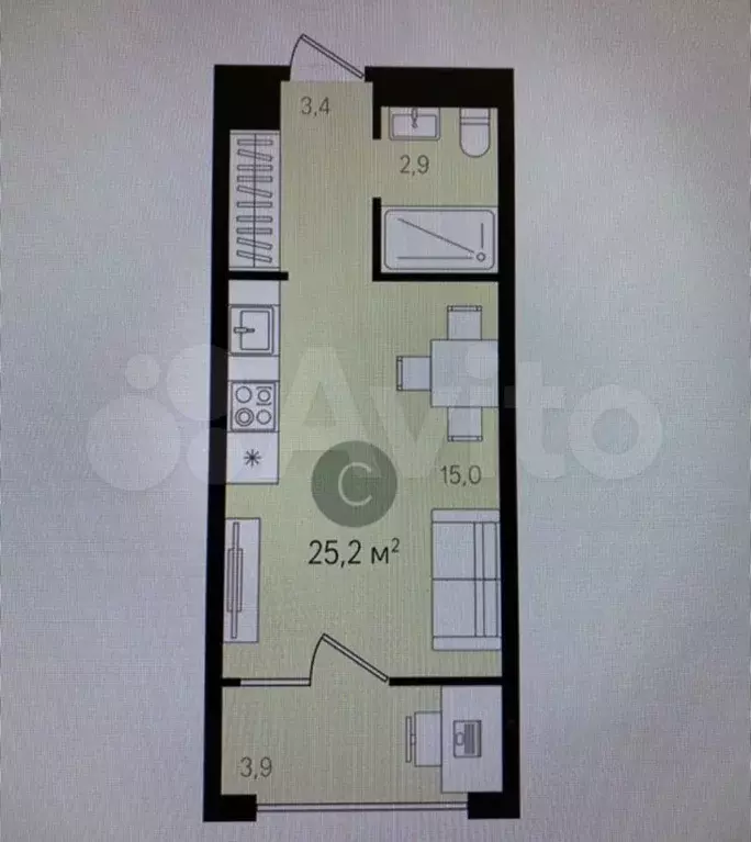 Квартира-студия, 25,2 м, 9/16 эт. - Фото 0