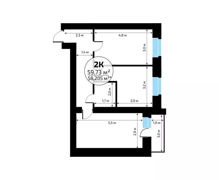 2-комнатная квартира: Самара, посёлок Мехзавод, микрорайон Новая ... - Фото 2