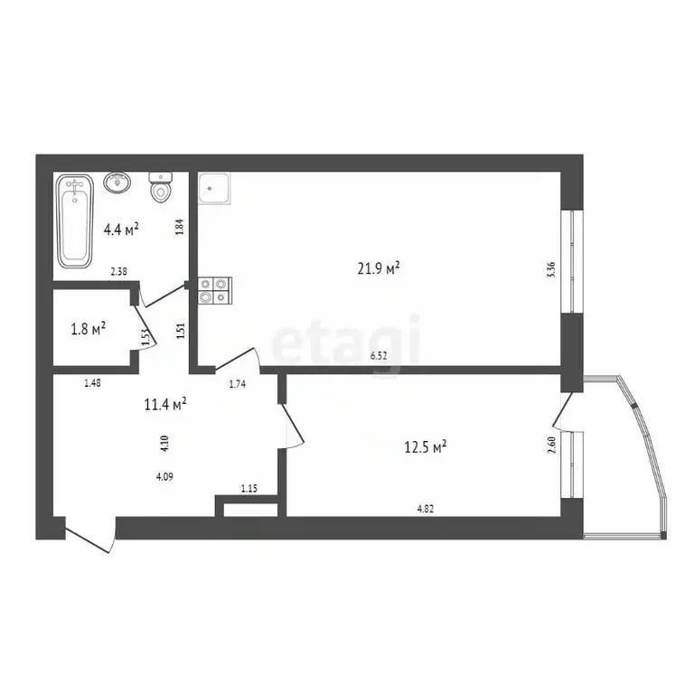 2-к кв. Кемеровская область, Кемерово ул. Тухачевского, 45В (52.0 м) - Фото 2
