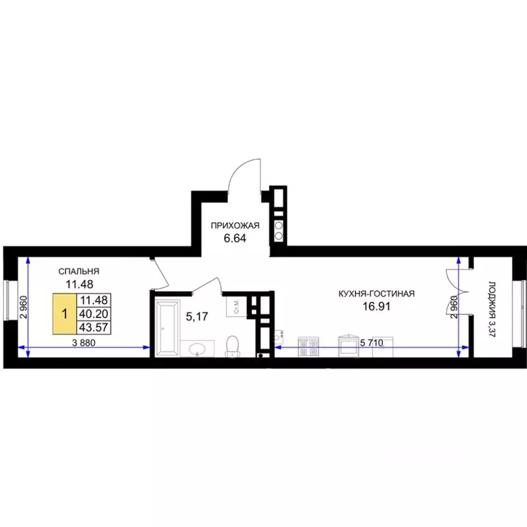 1-к кв. Калининградская область, Гурьевск Включи жилой комплекс (43.57 ... - Фото 0