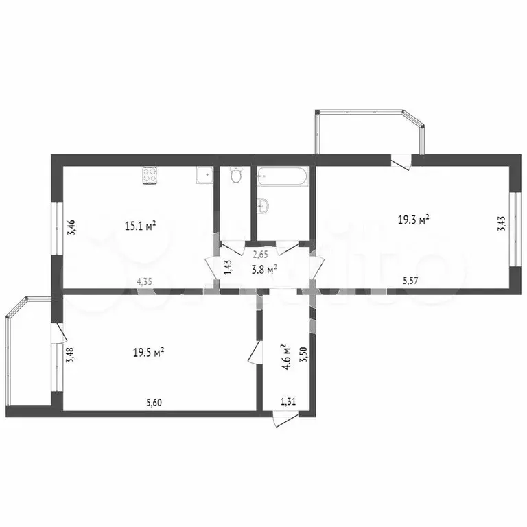 2-к. квартира, 67,1 м, 8/9 эт. - Фото 1