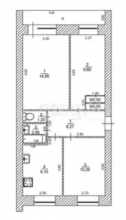 3-к. квартира, 54,6 м, 3/10 эт. - Фото 0
