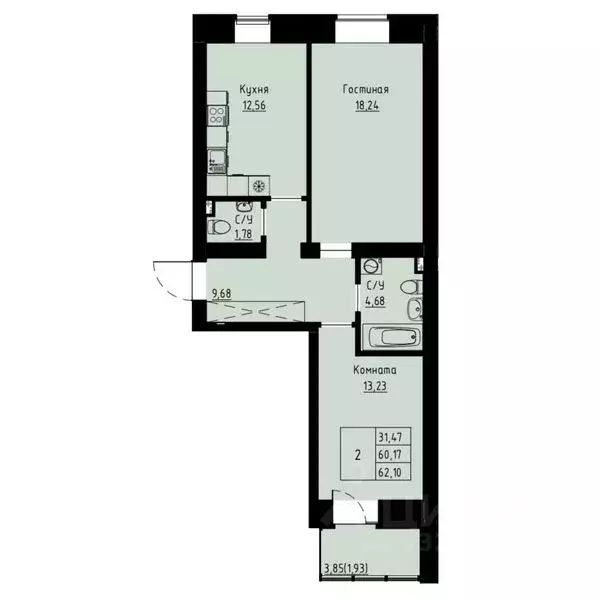 2-к кв. Красноярский край, Красноярск ул. Елены Стасовой, 82 (62.0 м) - Фото 1