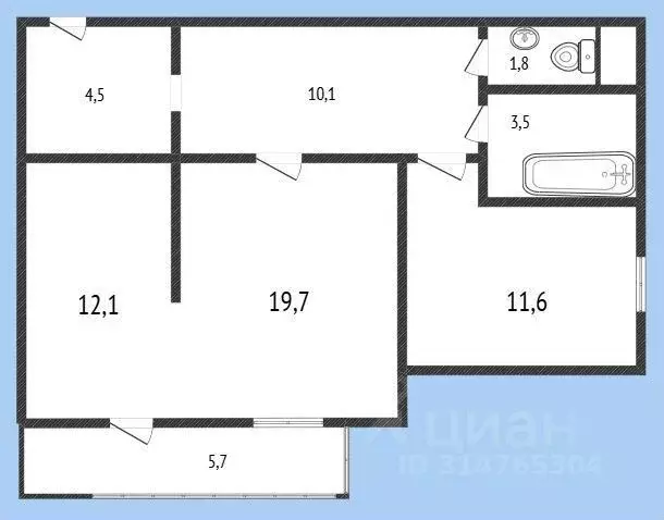 2-к кв. Иркутская область, Иркутск ул. Булавина, 10/2 (63.3 м) - Фото 2