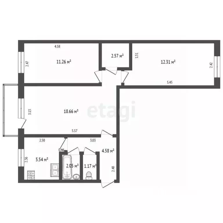 3-к кв. Ульяновская область, Ульяновск просп. Гая, 47А (58.3 м) - Фото 2
