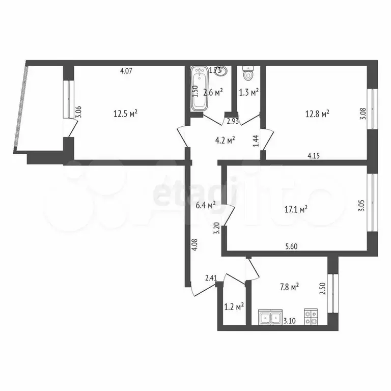 3-к. квартира, 65,9 м, 9/9 эт. - Фото 0
