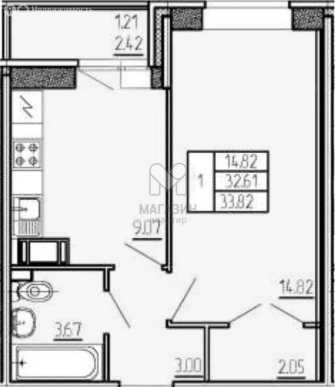 1-комнатная квартира: Всеволожский район, Бугры (32.81 м) - Фото 1
