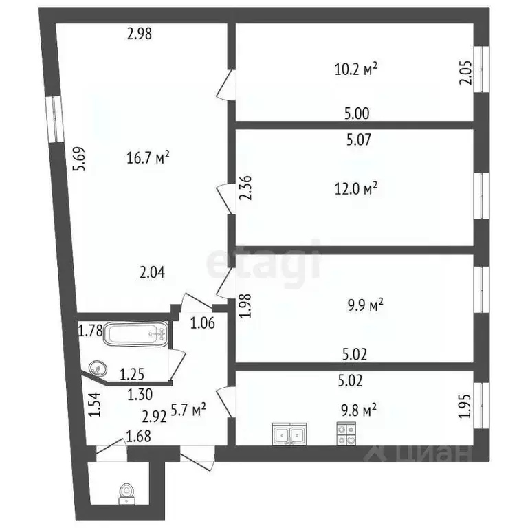 4-к кв. Санкт-Петербург Лиговский просп., 75-77Ж (68.2 м) - Фото 2