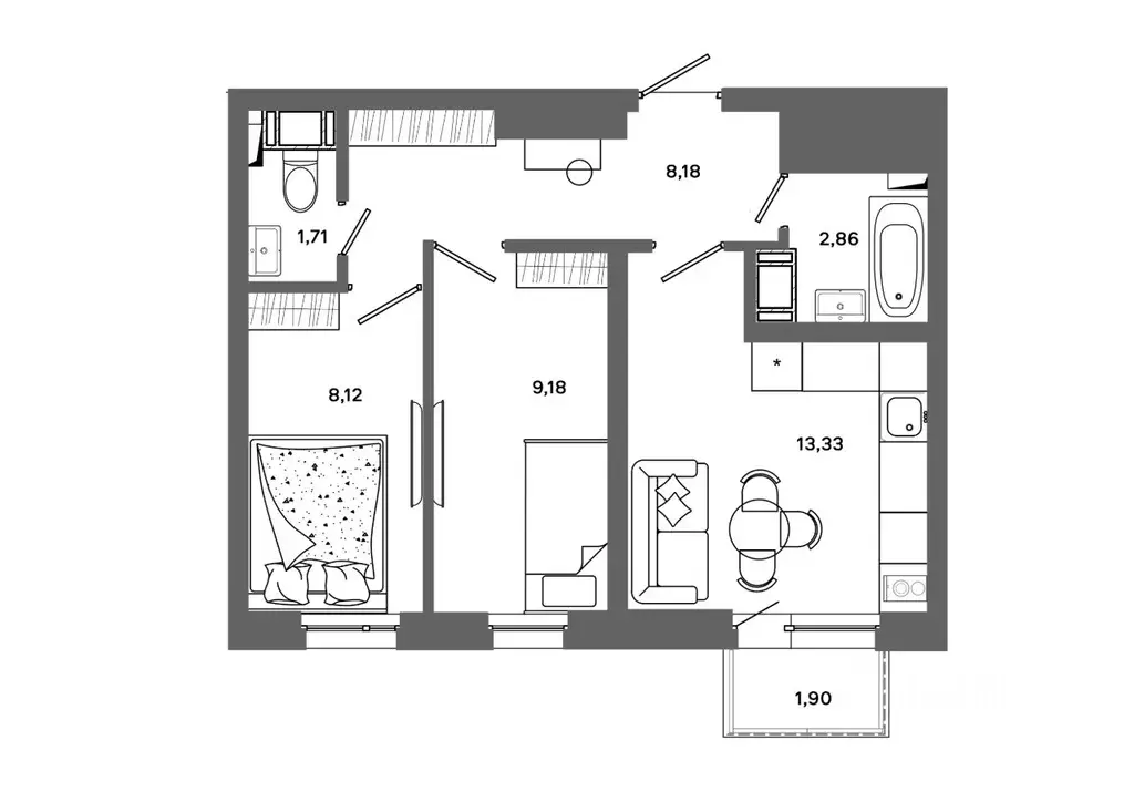 2-к кв. Ханты-Мансийский АО, Сургут 30А мкр,  (43.95 м) - Фото 0