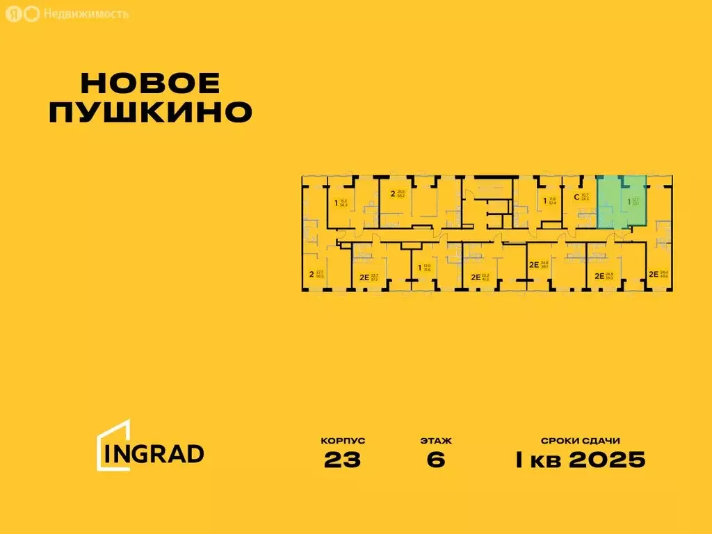 1-комнатная квартира: Пушкино, микрорайон Новое Пушкино, к23 (33.13 м) - Фото 1