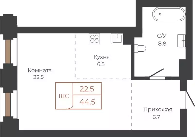 1-к кв. Алтайский край, Барнаул пл. Баварина, 8к2 (44.6 м) - Фото 1