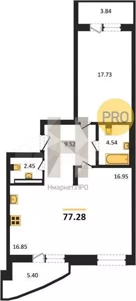 2-к. квартира, 77,3м, 2/23эт. - Фото 1