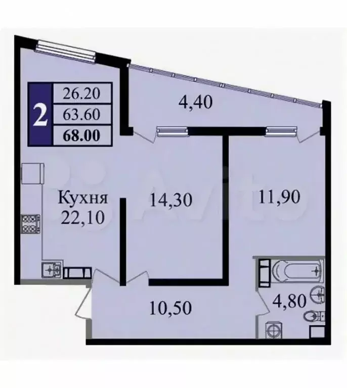 2-комнатная квартира: Краснодар, улица имени В.Н. Мачуги, 166к3 (68 м) - Фото 1