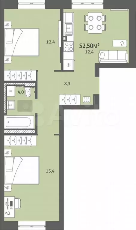 2-к. квартира, 52,5 м, 2/7 эт. - Фото 0