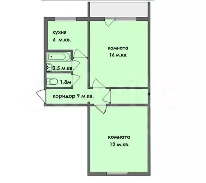 2-к. квартира, 46 м, 2/5 эт. - Фото 0