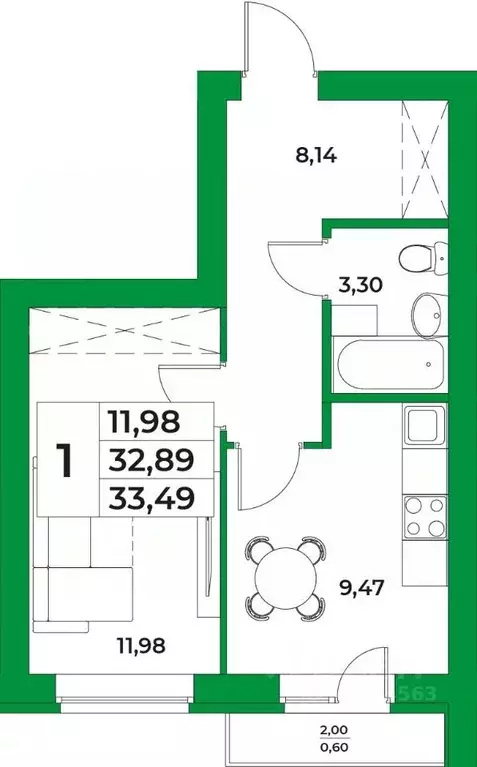 1-к кв. Башкортостан, Уфимский район, с. Михайловка ул. Сливовая, 1/3 ... - Фото 1