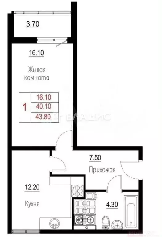 1-комнатная квартира: Новороссийск, Анапское шоссе, 41Б (43.8 м) - Фото 1