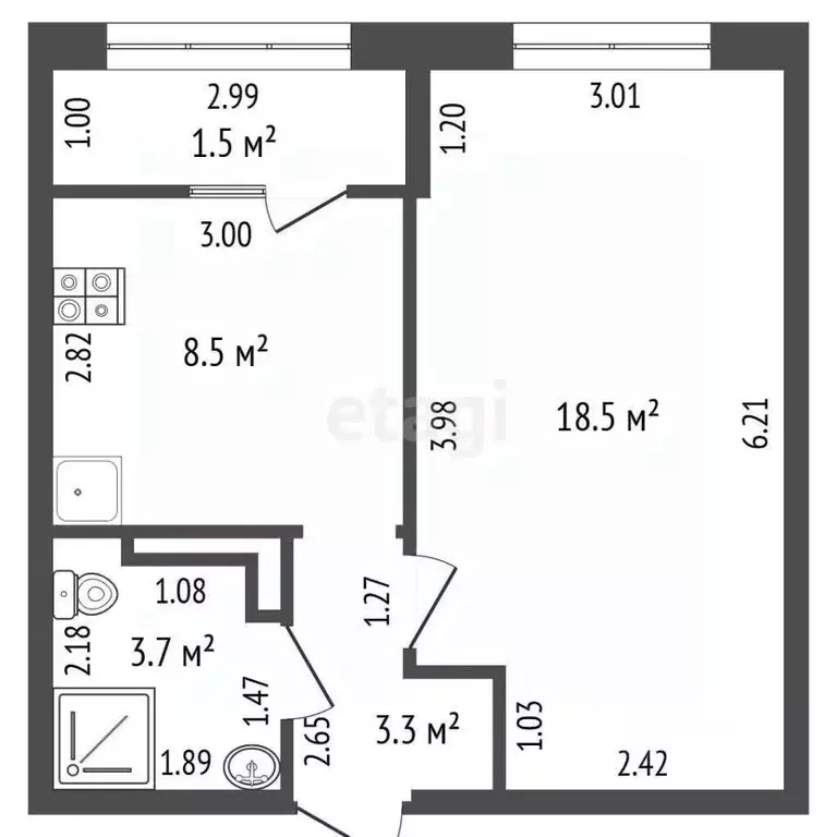 1-к кв. Севастополь ш. Лабораторное, 33к3 (34.0 м) - Фото 2