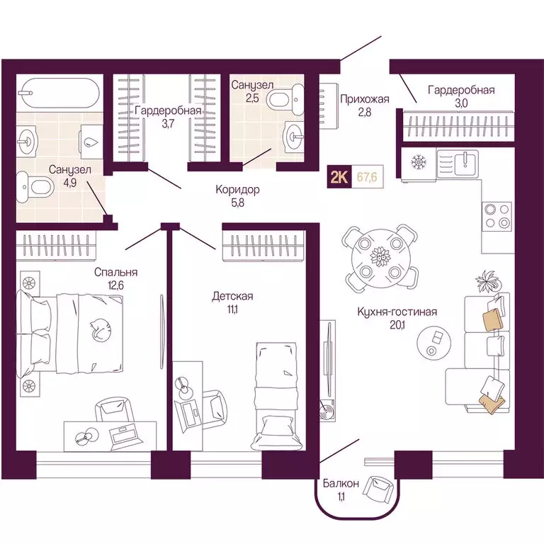 2-комнатная квартира: Нижний Новгород, Нижегородский район (66.8 м) - Фото 1