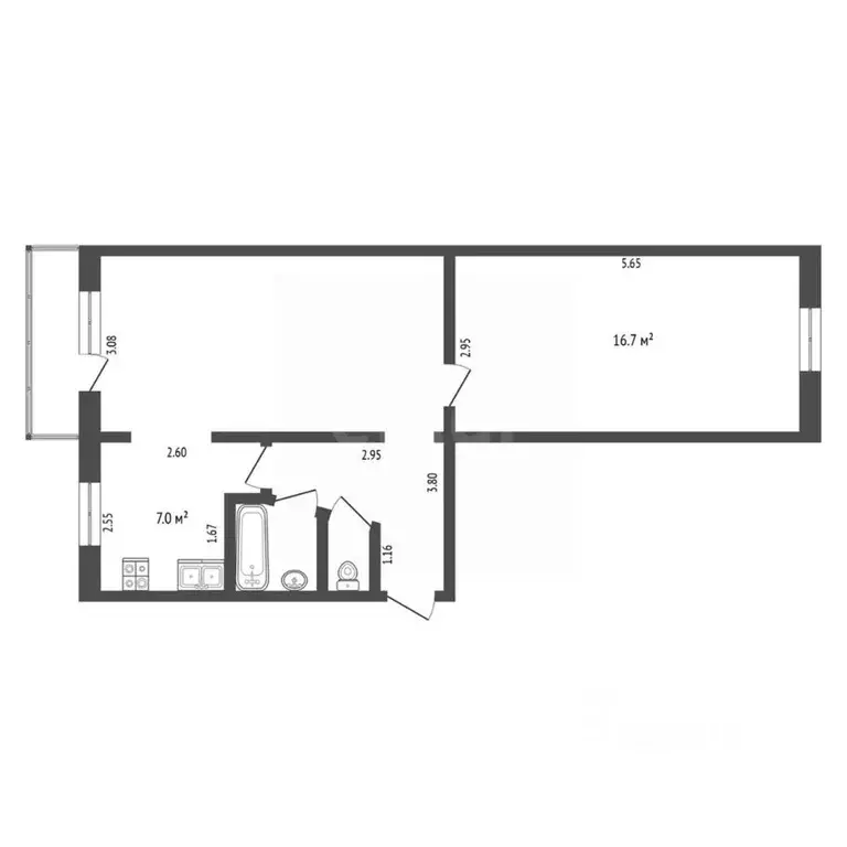 2-к кв. Тюменская область, Тюмень ул. Елизарова, 76 (44.7 м) - Фото 1