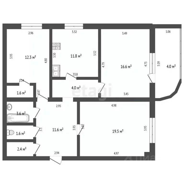 3-к кв. Башкортостан, Стерлитамак ул. Худайбердина, 206 (89.0 м) - Фото 2