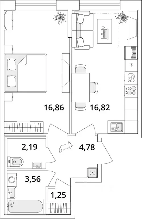 1-к кв. Санкт-Петербург Предпортовая тер.,  (45.46 м) - Фото 0