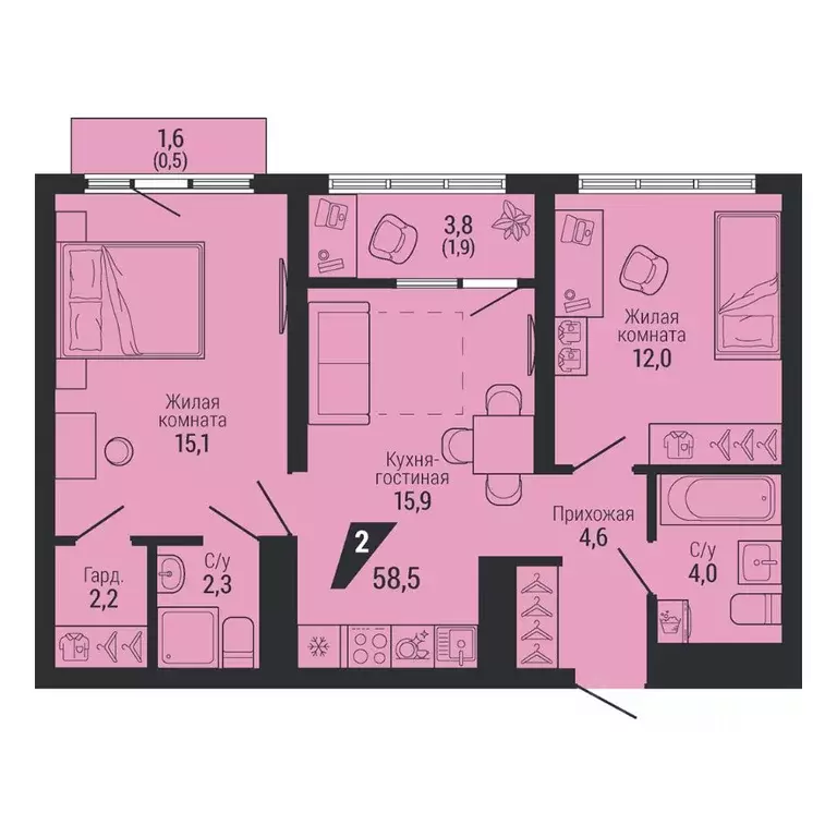 2-к кв. Свердловская область, Екатеринбург Вторчермет жилрайон,  (58.5 ... - Фото 0