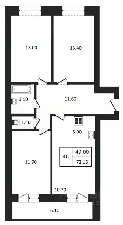 4-к кв. Новосибирская область, Новосибирск  (73.15 м) - Фото 0