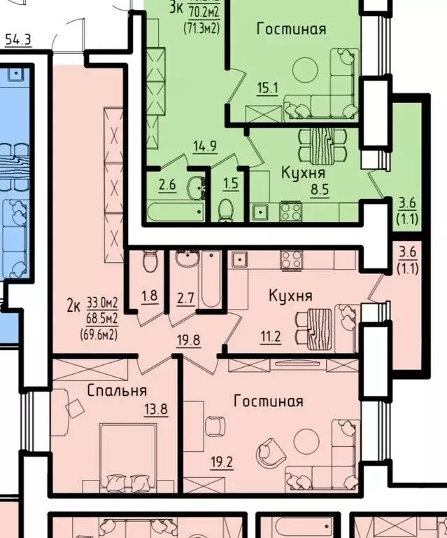 2-комнатная квартира: Вологда, улица Гагарина, 80Ак3 (69.9 м) - Фото 0