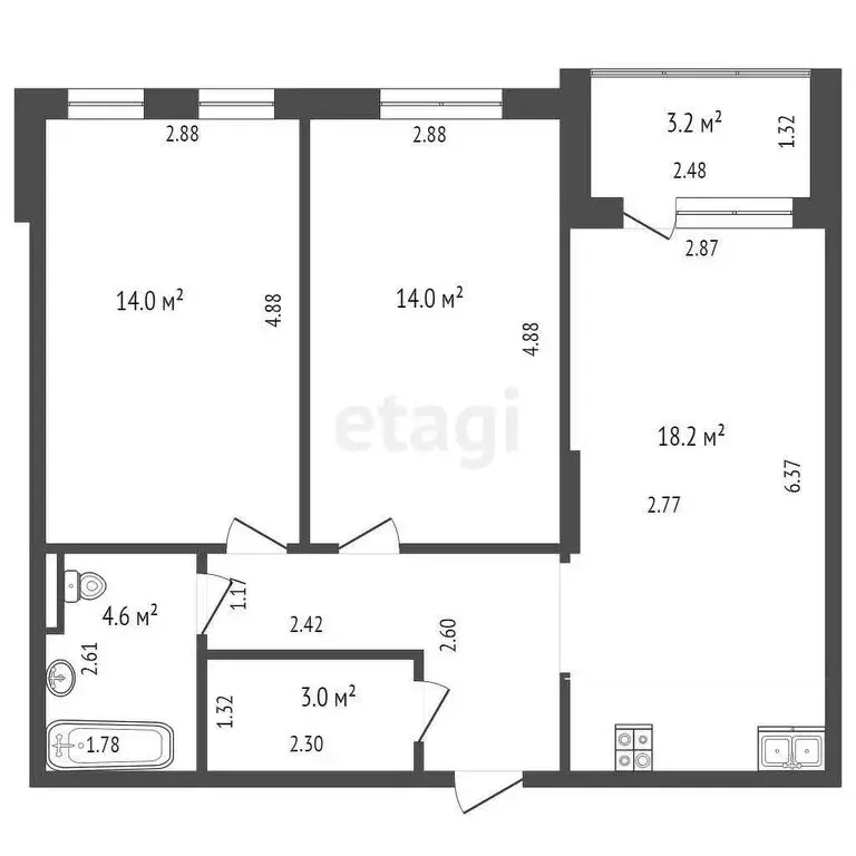 2-комнатная квартира: Тюмень, улица Сергея Свиридова, 7 (63 м) - Фото 1