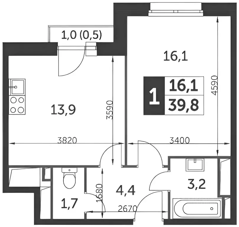 1-к кв. Москва ул. Красная Сосна, 3А (40.0 м) - Фото 1