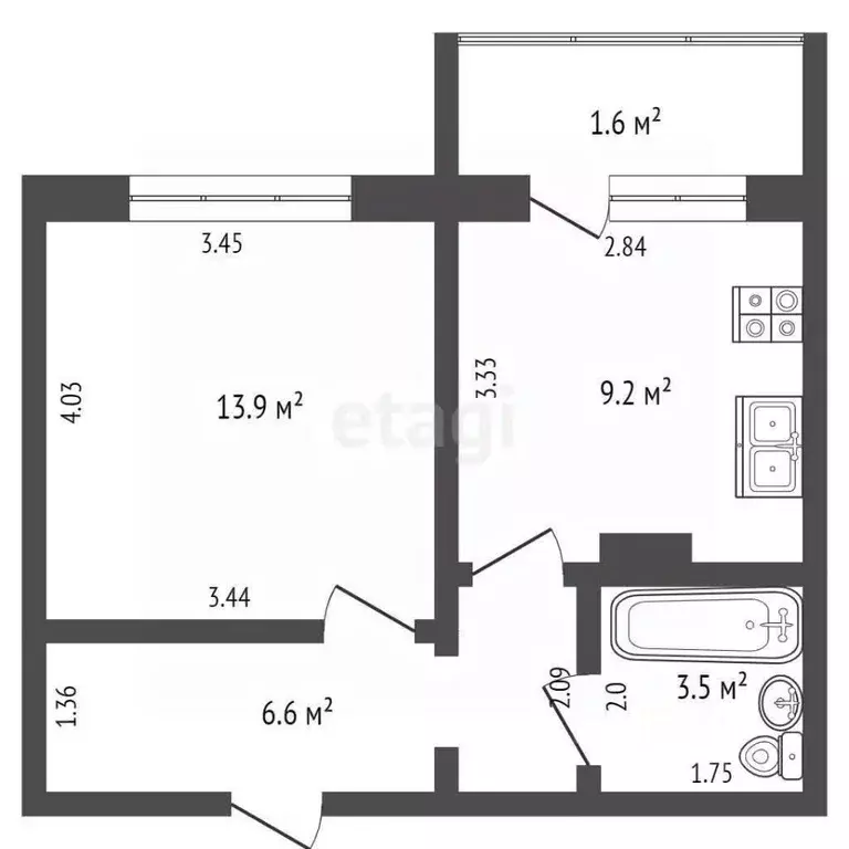 1-к кв. Мордовия, Саранск Лямбирское ш., 23 (34.0 м) - Фото 2