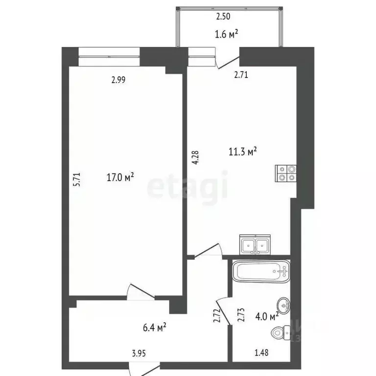 1-к кв. Тюменская область, Тюмень Заречный проезд, 37к1 (38.7 м) - Фото 1