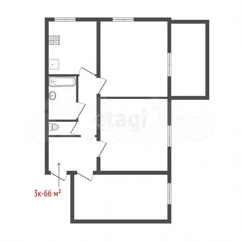 3-к. квартира, 66 м, 2/9 эт. - Фото 0