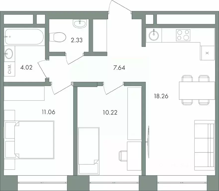 2-к кв. Ханты-Мансийский АО, Сургут ул. Крылова (53.53 м) - Фото 0