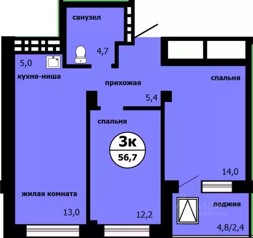 3-к кв. Красноярский край, Красноярск ул. Лесников, 55 (56.3 м) - Фото 0