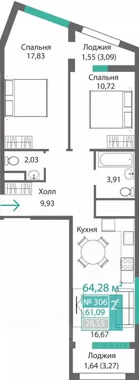 2-к кв. Крым, Симферополь Крымская роза мкр,  (64.27 м) - Фото 0