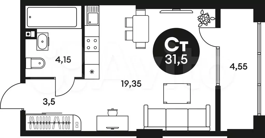 Квартира-студия, 31,5 м, 7/22 эт. - Фото 0