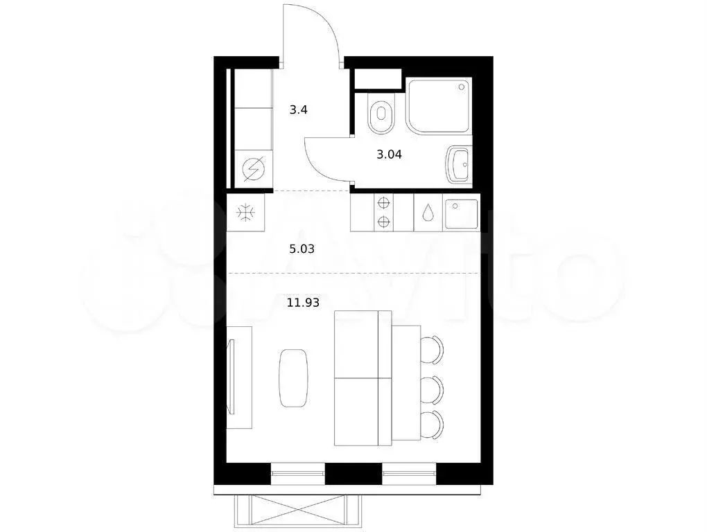 Квартира-студия, 23,4 м, 1/12 эт. - Фото 0