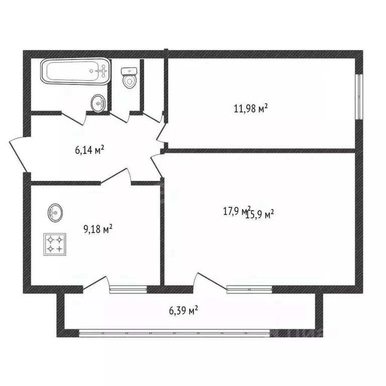2-к кв. Белгородская область, Белгород просп. Ватутина, 14 (46.9 м) - Фото 2