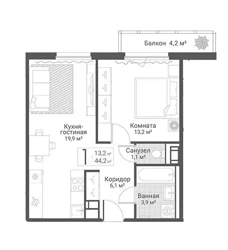 1-комнатная квартира: Санкт-Петербург, Актёрский проезд, 2к2 (44.2 м) - Фото 1