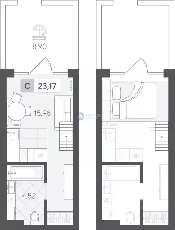Студия Тюменская область, Тюмень ул. Сергея Корепанова, 34 (29.4 м) - Фото 2