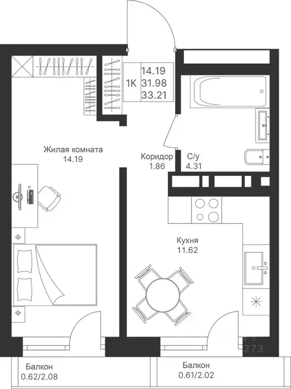 1-к кв. Татарстан, Казань Мой Ритм жилой комплекс, ПК9 (33.21 м) - Фото 0