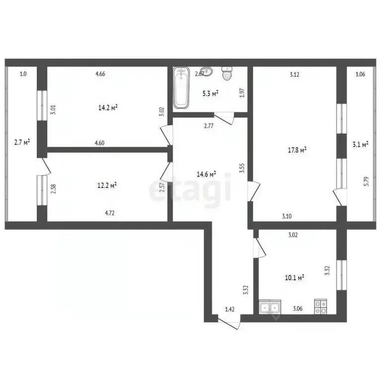 3-к кв. Башкортостан, Стерлитамак 23 Мая ул., 59 (80.0 м) - Фото 1