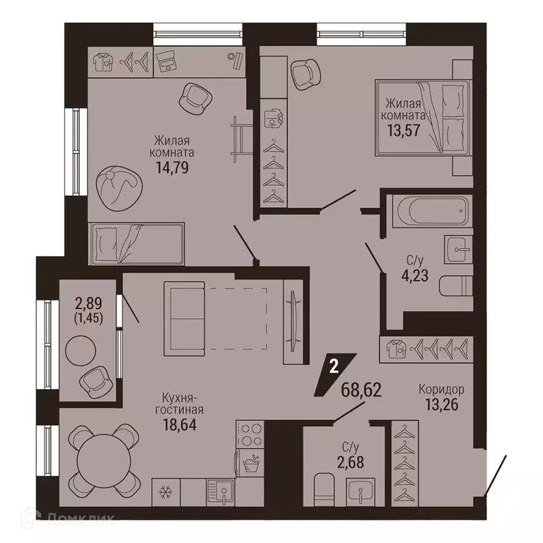 Продаётся 2-к квартира, 68.6 м - Фото 0