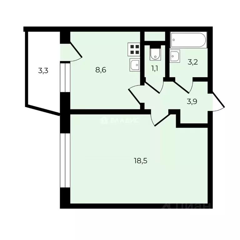 1-к кв. Санкт-Петербург ул. Коллонтай, 6к2 (35.3 м) - Фото 2