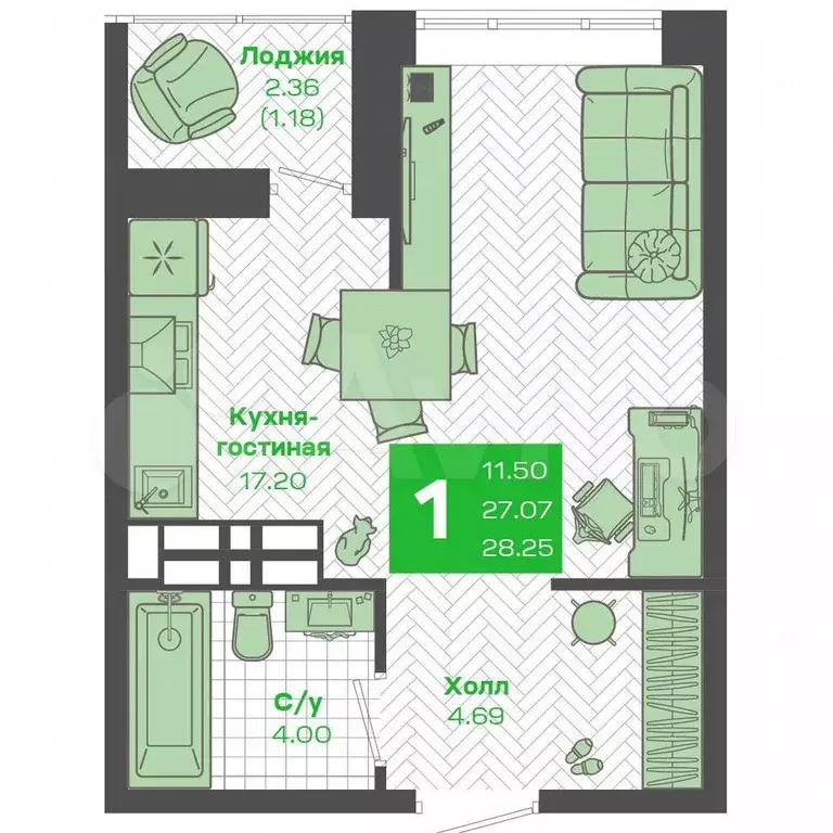 Квартира-студия, 26,9 м, 23/25 эт. - Фото 0