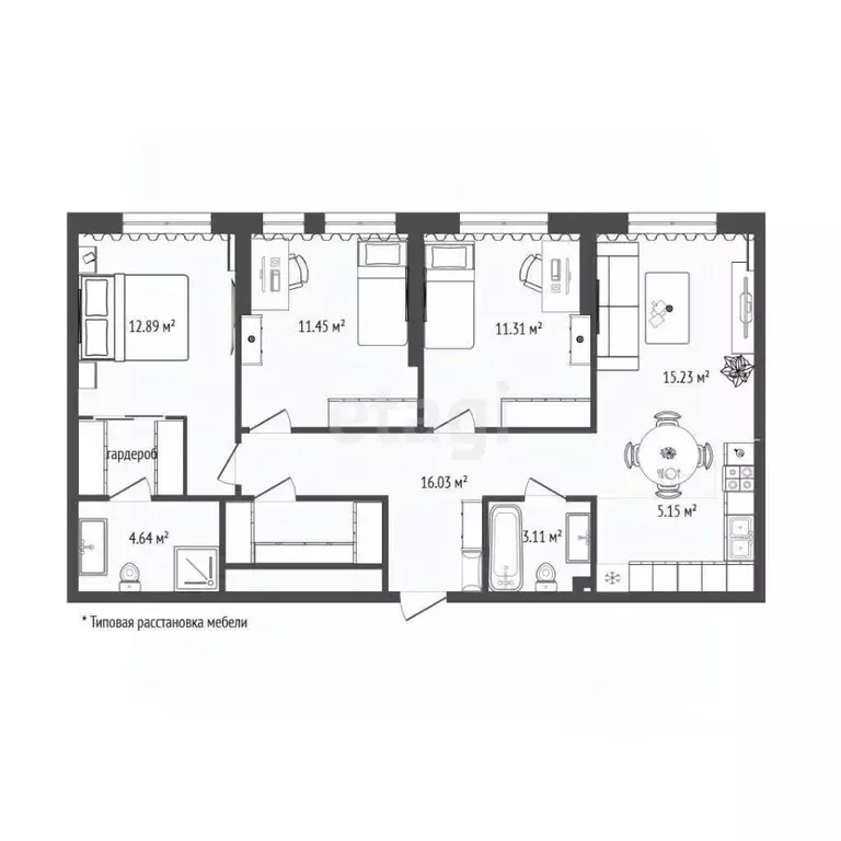 3-к кв. Тюменская область, Тюмень Харьковская ул., 72А (79.81 м) - Фото 2