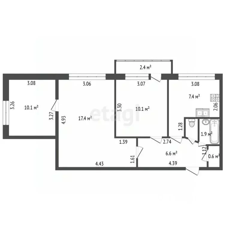 3-к кв. Санкт-Петербург просп. Большевиков, 33К4 (55.0 м) - Фото 2